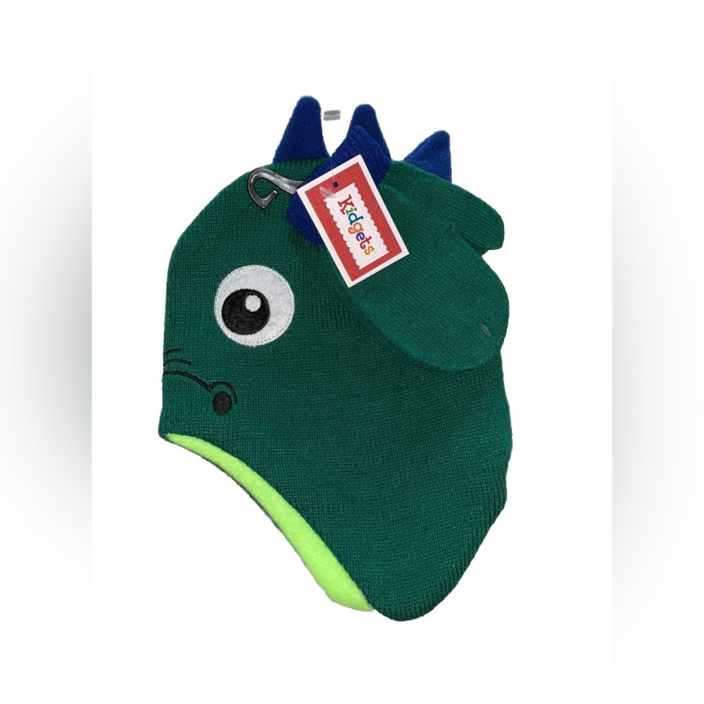 Toddler Boys Knit Hat & Mitten Set Dinosaur Green Blue Preschool    (K238)
